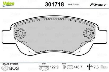 Комплект тормозных колодок, дисковый механизм Valeo 301718