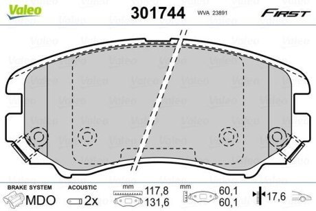 Комплект тормозных колодок, дисковый механизм Valeo 301744