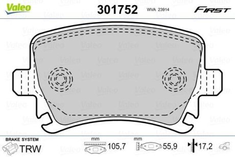 Колодки гальмівні AUDI T. A3/A4/A6 99- Valeo 301752