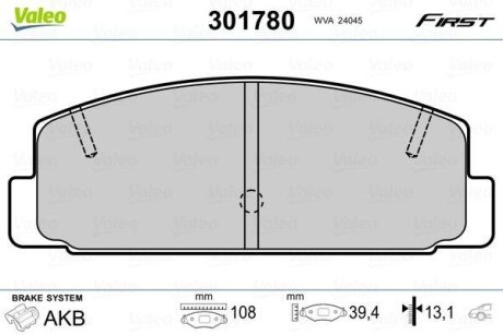 Комплект тормозных колодок, дисковый механизм Valeo 301780