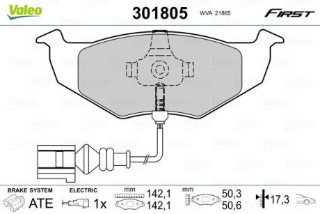 Комплект тормозных колодок, дисковый механизм Valeo 301805