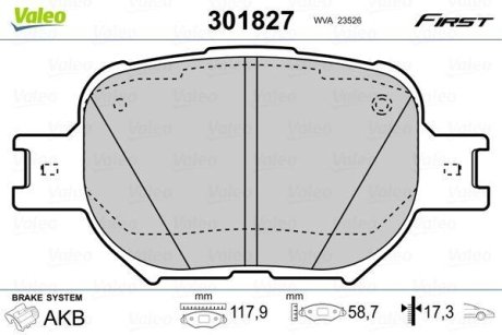 Комплект тормозных колодок, дисковый механизм Valeo 301827 (фото 1)