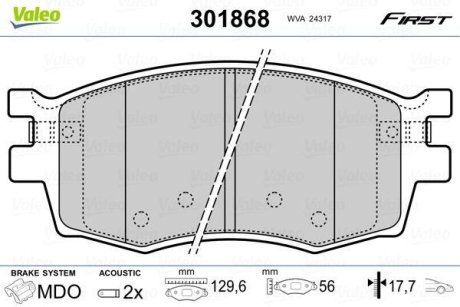 Комплект тормозных колодок, дисковый механизм Valeo 301868