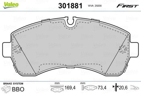 Колодки тормозные передние дисковые Valeo 301881