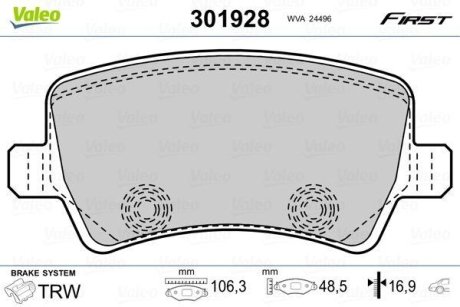 Комплект тормозных колодок, дисковый механизм Valeo 301928 (фото 1)