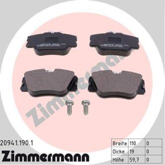 Комплект тормозных колодок, дисковый механизм ZIMMERMANN 209411901