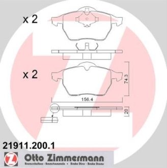 Комплект тормозных колодок, дисковый механизм ZIMMERMANN 219112001