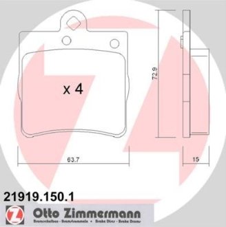 Комплект тормозных колодок, дисковый механизм ZIMMERMANN 219191501