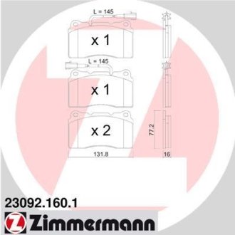 Комплект тормозных колодок, дисковый механизм ZIMMERMANN 230921601