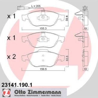 Гальмівні колодки, дискове гальмо (набір) ZIMMERMANN 231411901