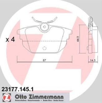 Комплект тормозных колодок, дисковый механизм ZIMMERMANN 231771451