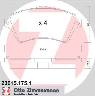 Гальмівні колодки, дискове гальмо (набір) ZIMMERMANN 236151751