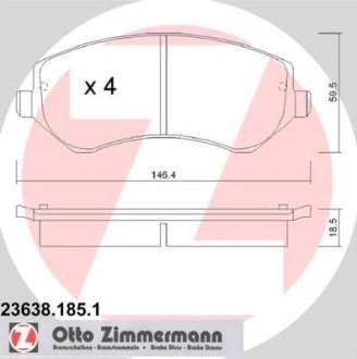 Комплект тормозных колодок, дисковый механизм ZIMMERMANN 236381851