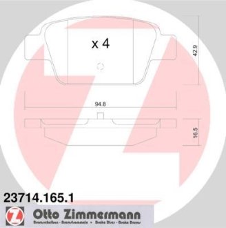 Гальмівні колодки, дискове гальмо (набір) ZIMMERMANN 237141651