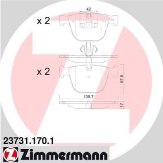 Гальмівні колодки, дискове гальмо (набір) ZIMMERMANN 237311701