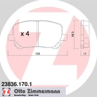 Комплект тормозных колодок, дисковый механизм ZIMMERMANN 238361701