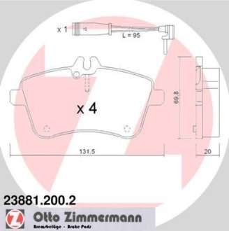 Комплект тормозных колодок, дисковый механизм ZIMMERMANN 238812002