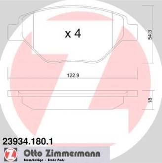 Комплект тормозных колодок, дисковый механизм ZIMMERMANN 239341801