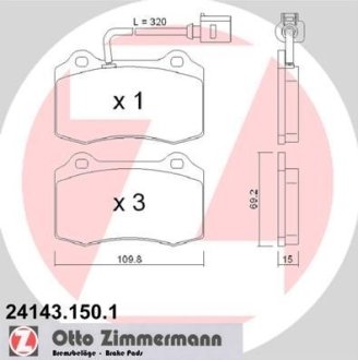 Комплект тормозных колодок, дисковый механизм ZIMMERMANN 241431501