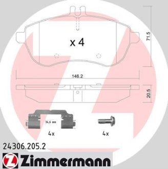 Комплект тормозных колодок, дисковый механизм ZIMMERMANN 243062052