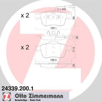 Комплект тормозных колодок, дисковый механизм ZIMMERMANN 243392001