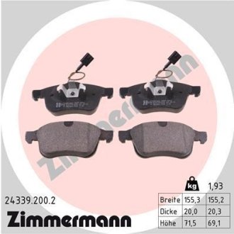 Комплект тормозных колодок, дисковый механизм ZIMMERMANN 243392002