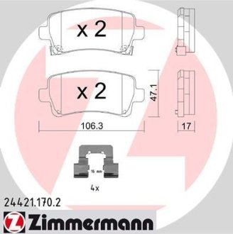 Комплект тормозных колодок, дисковый механизм ZIMMERMANN 244211702