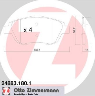 Гальмівні колодки, дискове гальмо (набір) ZIMMERMANN 248831801