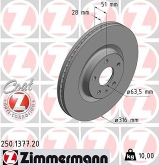 Тормозной диск ZIMMERMANN 250137720