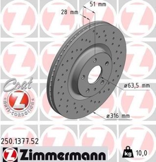 Тормозной диск ZIMMERMANN 250137752