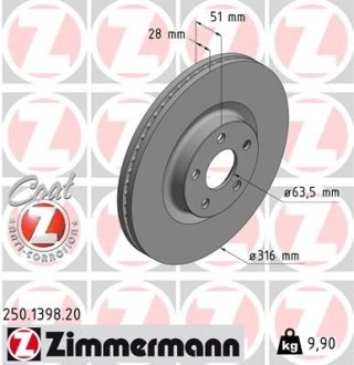 Диск гальмівний ZIMMERMANN 250139820