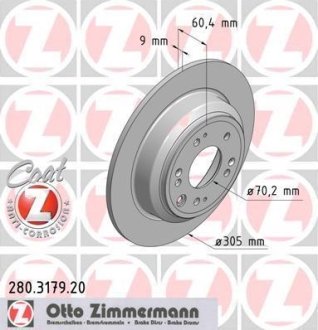 Диск гальмівний зад Accord c 2008г (305x9) ZIMMERMANN 280317920