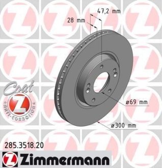 Диск гальмівний перед вент Hyundai Sonata NF/Tucso ZIMMERMANN 285351820